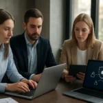 Többrésztvevős számítási technológia megbeszélése egy üzleti környezetben.