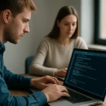 Két programozó dolgozik a szoftverhordozhatóság fejlesztésén.