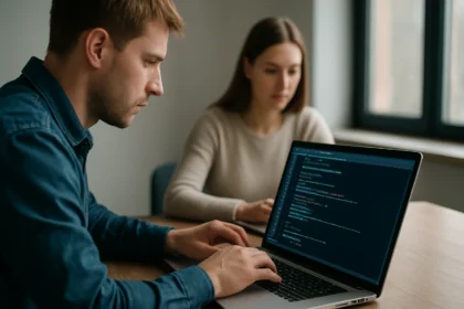 Két programozó dolgozik a szoftverhordozhatóság fejlesztésén.