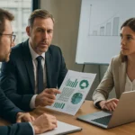 Üzleti stratégia és fenntarthatósági kockázatkezelés megbeszélése.