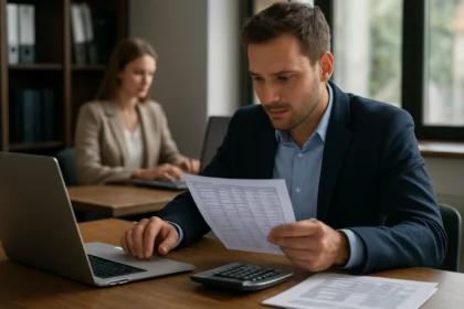 Férfi számviteli szakember, számlatükör elemzéssel.