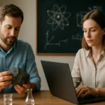 Tudósok anyagvizsgálat és informatikai elemzés során