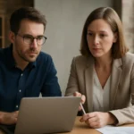 Két szakember laptop előtt KOffice programmal dolgozik.