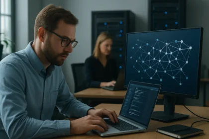 Hálózati automatizációs feladatokat végző szakember IT környezetben.