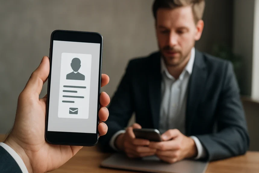 Elektronikus névjegykártya megjelenítése okostelefonon.