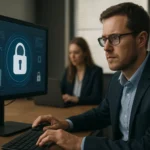Kiberbiztonsági szakember ITDR felületen dolgozik