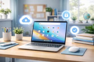 - Chrome OS-ú laptop oktatásban és home office-ban használatban bemutatva, az egyszerűség és gyorsaság.