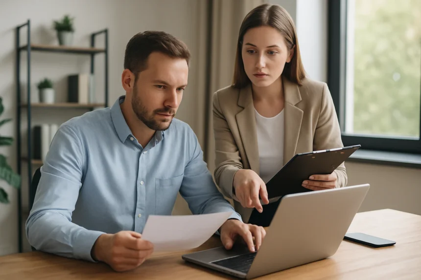 Két szakember előfizetés-kezelési folyamatot áttekintve.