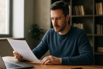 Férfi RTF dokumentumot olvas a számítógépnél