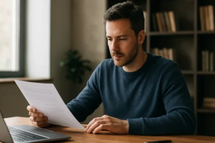 Férfi RTF dokumentumot olvas a számítógépnél