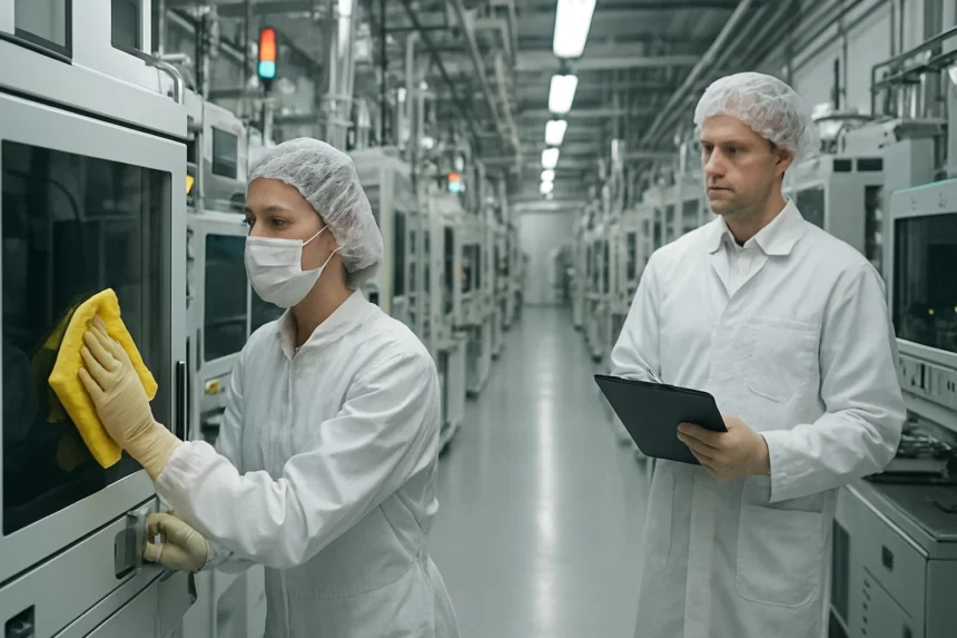 Félvezetőgyár tisztatere, mikroszálas tisztítás és folyamatellenőrzés