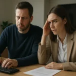 Két ember aggasztóan néz egy számítógép képernyőjére.