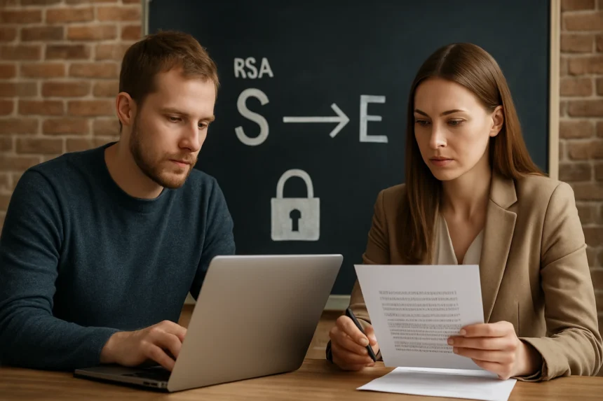 Két szakember az RSA algoritmus titkosítási eljárásáról beszélget.
