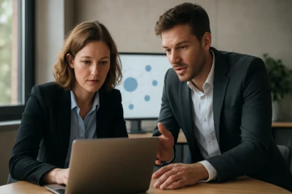 Két szakember dolgozik a Boomi AtomSphere Platformmal.