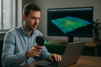 Lidar technológia alkalmazás közben, 3D modellezés.