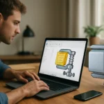 Férfi WinZip fájlarchiváló szoftver használat közben laptopon.