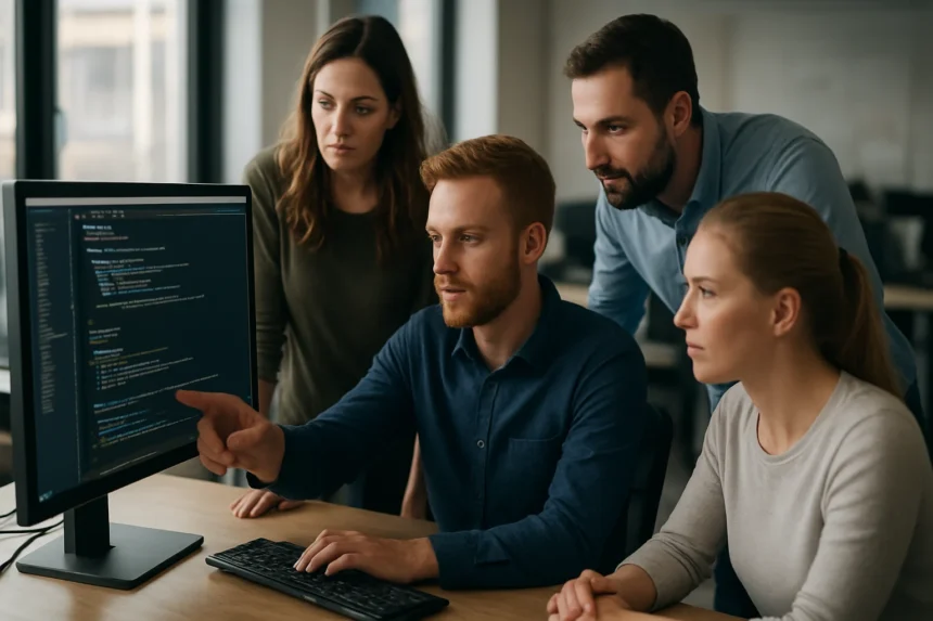 Csapat munka közben mob programming módszertan szerint.