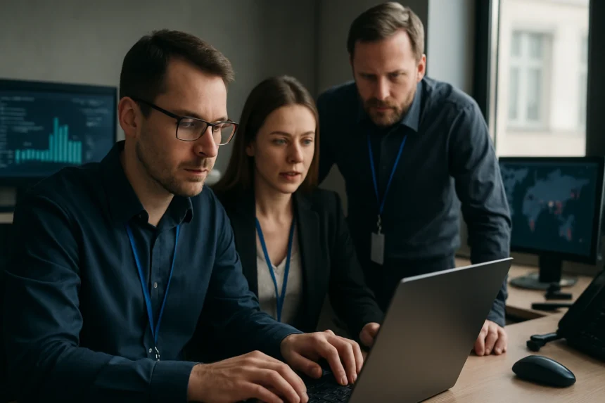 Incidenskezelő csapat kiberbiztonsági feladatok végzése közben