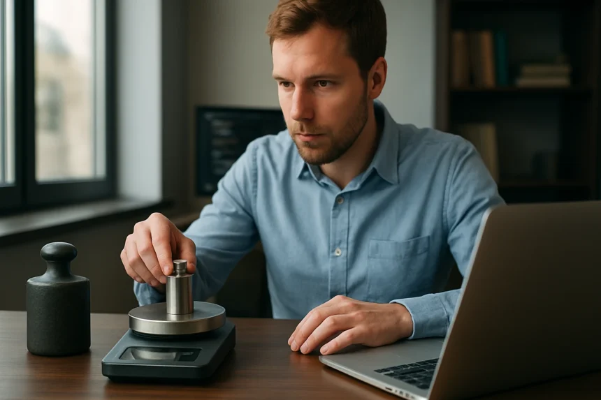 Férfi mérése tömeg mérlegen, informatika és fizika összefüggésében
