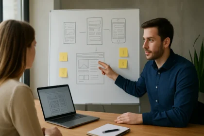 UX kutatás folyamat bemutatása egy megbeszélés során.