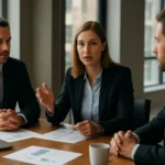 Üzleti megbeszélés, ahol szakértők vitatják meg a magánszektor szerepét.