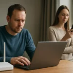 Két személy vezeték nélküli szélessávú internetet használ.