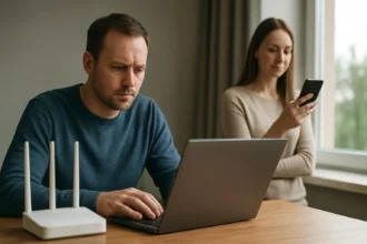 Két személy vezeték nélküli szélessávú internetet használ.