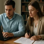 Két szakember adatbázis normalizáláson dolgozik.