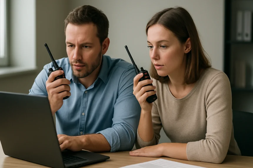 Fél-duplex kommunikációs eszközök használata laptop mellett