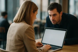 Váll feletti kémlelés veszélye egy kávézóban.