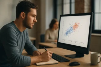 Férfi tanul a felügyelet nélküli tanulás adatelemzéséről