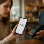 Nő Google Pay alkalmazással készül a fizetésre