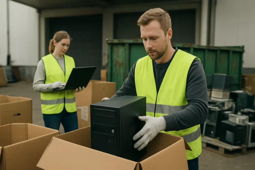 IT eszközök selejtezése és újrahasznosítása munkajelenetben