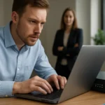 Technikai szakember hálózati teljesítményt analizál laptopon.