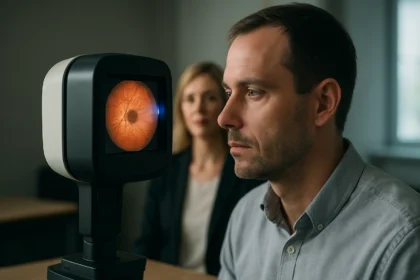 Férfi retinájának szkennelése biometrikus azonosításhoz