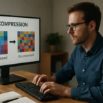 Adattömörítés bemutatása számítógép képernyőjén
