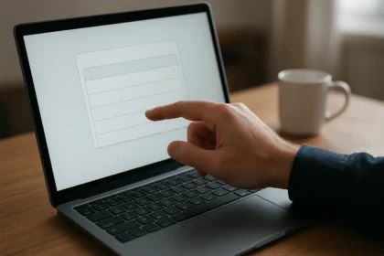 Felhasználó legördülő menüt választ laptopon.