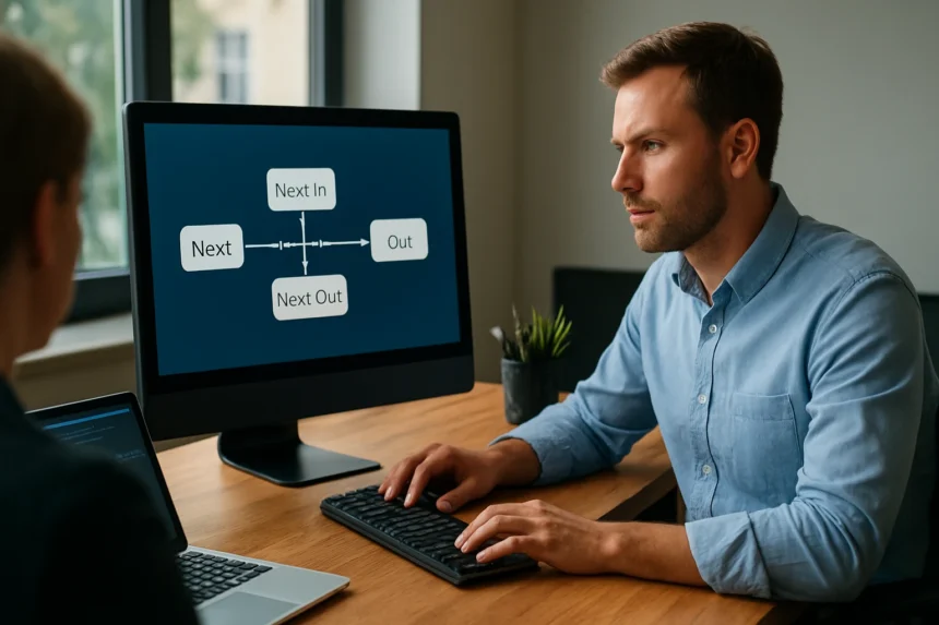 Programozó a NINO algoritmust bemutató képernyő előtt.