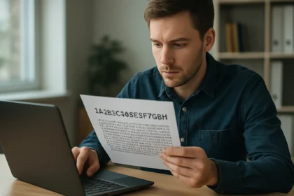 Férfi ellenőrzi az ellenőrző összeget a számítógép előtt