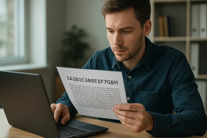 Férfi ellenőrzi az ellenőrző összeget a számítógép előtt