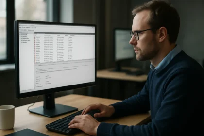 Rendszeradminisztrátor, aki a Windows Eseménynaplóban dolgozik.