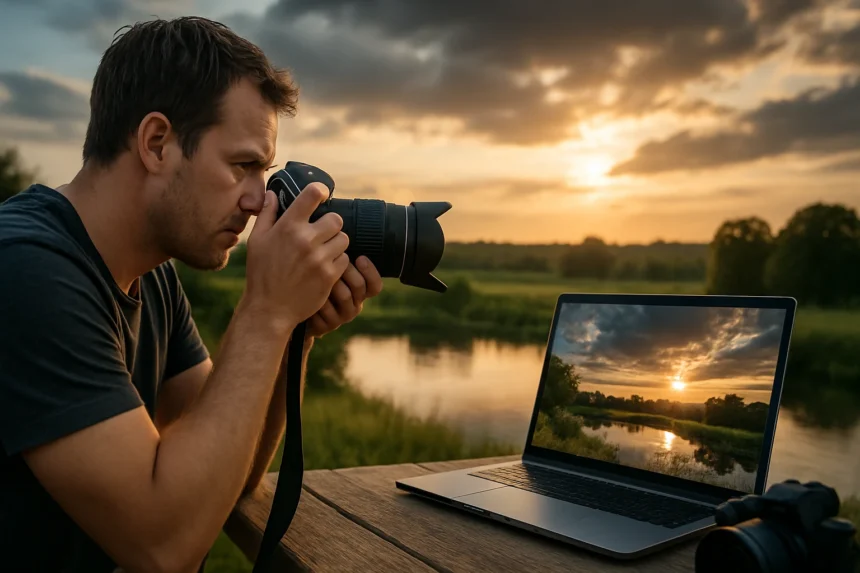 Fotós HDR technológiát használva természetes tájat fényképez
