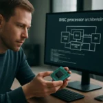 Férfi a RISC processzor architektúrával foglalkozik.