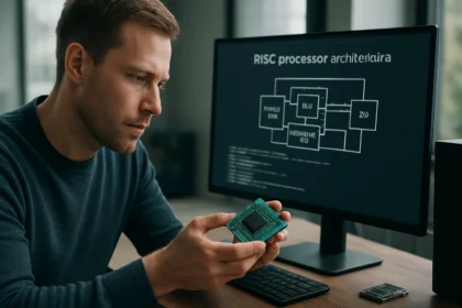 Férfi a RISC processzor architektúrával foglalkozik.