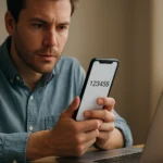 Férfi egyszer használatos jelszót ellenőriz a telefonján