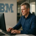 Férfi dolgozik számítógépen az IBM irodájában