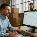 Logisztikai szoftver használata fuvarszervezéshez és útvonaloptimalizáláshoz.