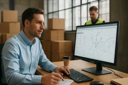 Logisztikai szoftver használata fuvarszervezéshez és útvonaloptimalizáláshoz.