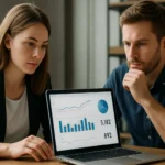 Két szakember közösségi média analítikát elemez laptopon