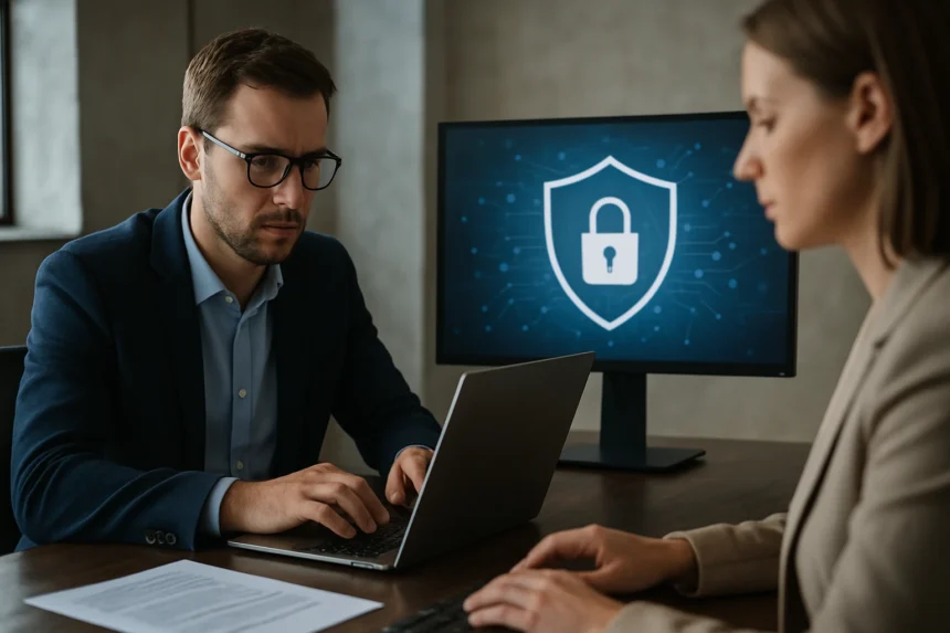 Két szakember az API biztonság védelmi eljárásain dolgozik